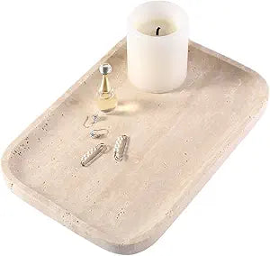 Marble Vanity Tray for Dresser Organizer, Travertine Bathroom Tray Countertop, Beige Decorative Serving Trays, Kitchen Sink Storage, Jewelry & Perfume Holder(Travertino Romano)