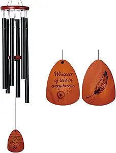 Sympathy & Memorial Wind Chimes for Outside  Deep Tone Aluminum Chimes with Mute Feature, Inspirational Quote, Feather & Dandelion Art Wooden Sail, Outdoor Garden Decor (Black, 37 Inch)