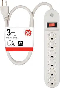 GE 6 Outlet Power Strip with 3 Foot Long Extension Cord, Indoor Power Strip, Twist to Close Safety Outlet Covers, Wall Mount, 3 Prong, UL Listed, White, 55248