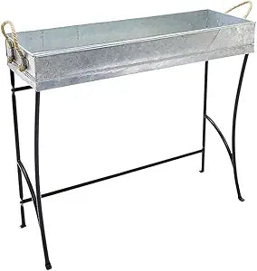 Achla Designs WT-04 Trestle, Large Metal windowsill Plant Stand Indoor Outdoor with Removable Tray, Black and Galvanized Steel