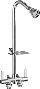 Aolemi Outdoor Shower Fixtures,Outdoor Shower Kit Faucet System 3 Inch Center with Showerhead 2 Handle Exposed Shower with Brass Mix Valve Pipe Downward with Soap Dish Polish Chrome