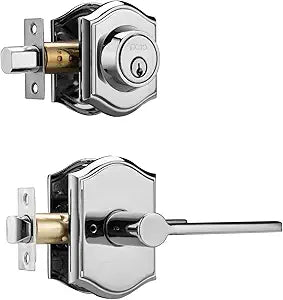 parro Exterior Door Lock Set with Deadbolt, Heavy Duty Exterior Door Handle with Lock, Polish Chrome Keyed Entry Front Door Handle
