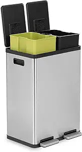 Simpli-Magic 16 Gallon (60L) Dual Compartment Step Trash Can  Kitchen Garbage Can with Waste & Recycling Bins  Slow-Close Lid, Odor Control, Hands-Free, Inner Bases, Premium Stainless Steel