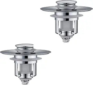 Universal 2 in 1Bathroom Sink Stopper, 2 Pack Pop Up Bathroom Sink Drain Strainer for 1.06"-1.65" Basin Drain Holes, Anti Clogging Drain Filter(Chrome Silver)