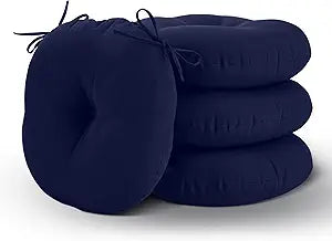 Round Outdoor Chair Cushions Set of 4, Tufted Bistro Chair Cushions with Ties, Thickened Round Seat Cushion for Patio Furniture, 15x15 Inch, Navy