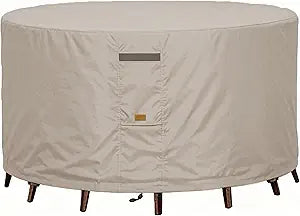 600D Heavy Duty Waterproof Patio Furniture Covers UV Resistant Round Outdoor Table Chair Covers Medium Round 62"Diax28"H Beige
