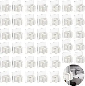 3-H 40 Pack Self Adhesive Broom Holder Wall Mount - Heavy Duty No Drill Broom Organizer for Garage Closet Kitchen, Plastic Storage Rack for Brooms Mops Tools, Peel and Stick Adhesive, White