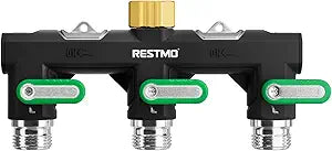 Restmo 3 Way Garden Hose Splitter Heavy Duty 100% Metal Body, Full Flow Design with Oversized Ball Valve, Outdoor Faucet Spigot Adapter with Extended Levers, 3/4" GHT Thread - Green