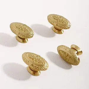 Brass Cabinet Knobs Antique Drawer Knobs, Copper Oval Handles Knobs for Kitchen Bathroom Cabinet Door Drawer, 4 Pack
