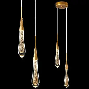 LMQNINE Pendant Lights Kitchen Light Fixtures Dimmable LED Modern Gold Pendant Light Mini Teardrop Crystal Pendant Lighting for Kitchen Island Bedroom Hallway Entryway (2-Light)