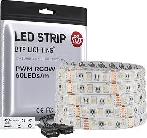 BTF-LIGHTING RGBW LED Strip Warm White 16.4ft 60LEDs/m DC12V UL Listed IP65