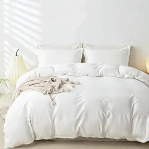 OAITE 100% Washed Cotton Duvet Cover King Size Soft Breathable Durable Bedding with Zipper Closure & 8 Corner Ties- 3 Pieces Plain Simple Duvet Cover Set,2 Pillow Shams,1 Duvet Cover(104"x90")