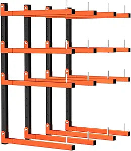 4 Pack Lumber Storage Rack, Wall Mount Foldable & Adjustable Lumber Rack with 8-Level Holds Up 1040 Lbs, Heavy Duty Metal Garage Wood Rack for Workshop, Basement, Indoor and Outdoor