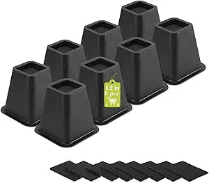 8 Pack Furniture Risers 6 Inch, Bed Risers Heavy Duty for Table Desk Couch Chair Sofa Cabinet Bed Frame Dorm, Square Table Leg Risers Lift Height 6", Black
