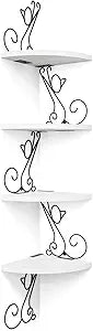 Alsonerbay Floating Corner Wood Shelves, 4 Tier Wall Mounted Rustic Storage Shelf, Cat Shaped Shelving for Wall, Solid Wooden Decor for Living Room, Bedroom, Kitchen, Bathroom, Office White