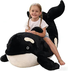 MorisMos 51Inch Giant Orca Stuffed Animal, Soft Realistic Stuffed Orca Plush Toy, Jumbo Killer Whale Plush Pillow, Ocean Animal Cuddle Gift for Kids Adults Birthday Christmas