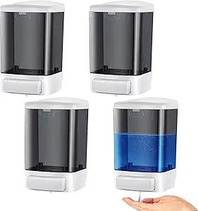 Hushee 4 Pcs Plastic Wall Mounted Soap Dispenser Commercial Manual Soap Containers Wall Dispenser for Kitchen Shower Hotel Liquid Shampoo Gel Chamber(33.8 oz 1000 ml,Black)