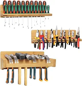 Screwdriver Organizer Wall Mount, Bamboo Tools Rack Hammer Storage