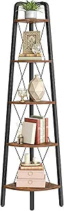 HOOBRO Corner Shelf, 5-Tier Corner Shelf Stand, 66.9 Tall Ladder Bookshelf, Industrial Corner Display Shelf Plant Stand for Living Room, Kitchen, Home Office, Rustic Brown BF145CJ01