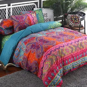 WONGS BEDDING Bohemian Comforter Set Queen 3 Pieces Reversible Boho Set