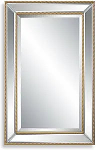 Solitha Gold Mirror | Modern Rectangle Engineered Polymer Frame Bathroom Vanity Mirror Mounted Vertical or Horizontal (20 in. W x 32 in. H x 2 in. D)