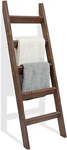 FUIN 5ft (58") Wood Blanket Ladder Living Room Decorative Wall Leaning Farmhouse Quilt Display Holder Storage Rustic Wooden Towel Rack for Bathroom, Brown