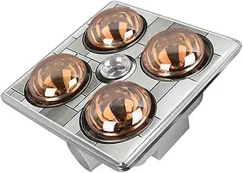 4-Lights Bathroom Fan Ventilation with Heat and LED Lighting Embedded Bathroom Ceiling Heat Lamp Multifunction Waterproof Bedroom Bath Ceiling Integrated Heating Light 1180W (Color : Gold)