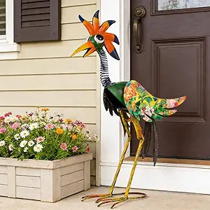 24'' Metal Wacky Peacock Garden Statues Outdoor Decor, Rooster Decor Chicken Yard Sculptures Art Decoration for Home Outsiede Patio Lawn Backyard, Gift for Women Lovers Moms(Red & Green)