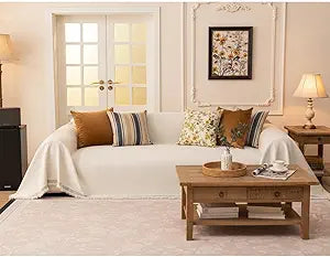 Deisy Dee Sofa Covers for 3 Cushion Couch Sofa Chenille Sofa Slipcover for Sectional l Shaped Couch Pets Protector Furniture Covers (Off White, 71" x 118")