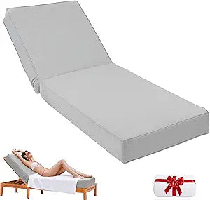 Outdoor Chaise Lounge Cushion 72"x21"x6", Waterproof 6" Extra Thickness Lounge Cushion with Removable Cover, Patio Lounge Chair Cushions for Outdoor Furniture, Light Gray