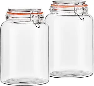 1 Gallon Wide Mouth Glass Jars, Airtight Leakproof Canisters with Lids, Clear Food Storage Containers for Pantry Kitchen, Great for Flour Sugar Rice Dry Goods, Pickling Fermenting, 2 Pack