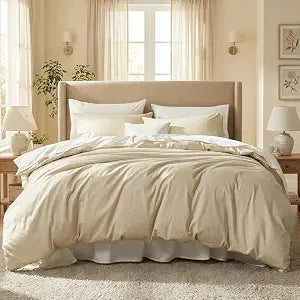 Duvet Cover Twin Size, 100% Egyptian Cotton 1000 Thread Count Ultra Soft 2-Piece Duvet Cover Set with Zipper Closure, Ultra Soft & Breathable Luxury Bedding with 8 Corner Ties (Twin,Khaki)