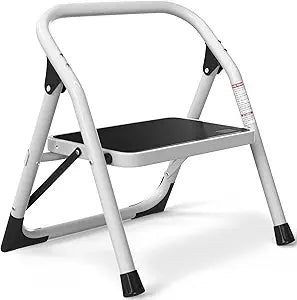 SOLADDER 1-Step Ladder Folding Step Stool with Anti-Slip Sturdy and Wide Pedal Stepladder Multi-Use for Home and Kitchen Space Saving (White)