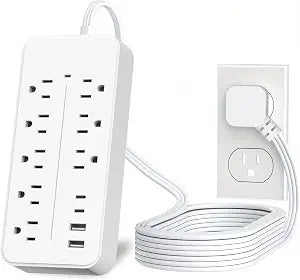 Flat Extension Cord 15 ft, Surge Protector Power Strip with 8 Outlets 4 USB, Flat Plug Outlet Extender, Extension Cord with Multiple Outlets for Indoor, Office Supplies, Dorm Room Essentials, White
