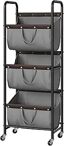 GRANNY SAYS 3 Tier Laundry Sorter, Laundry Hamper with Wheels, Laundry Room Organization and Storage, 3 Section Rolling Laundry Cart for Dorm, Bathroom, Bedroom, Closet, Grey