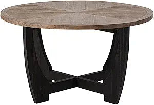 COZAYH Rustic Farmhouse Coffee Table with Crisscross Base, French Country Accent Table for Family, Dinning or Living Room, Modern, Round