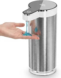 Automatic Liquid Soap Dispenser Touchless, Stainless Steel Hand Soap Dispenser, USB Rechargeable, 4 Adjustable Levels, 11.8oz/350ml for Kitchen and Bathroom (Stainless Steel White, Liquid)