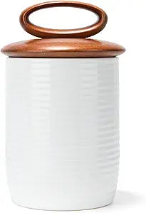 Nambe x Tom Papa Breaking Bread Canister - 10H x 6W, Ceramic Stoneware Storage Jar with Acacia Wood Lid & Silicone Seal for Fresh Food, Scandinavian Kitchen Decor for Countertop Storage (Medium)