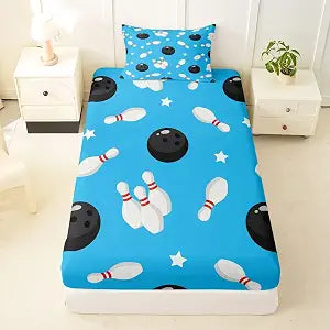 jejeloiu Bowling Ball Fitted Sheet with 1 Bed Sheets Set Twin Size Kids