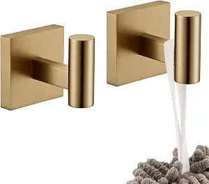 KOKOSIRI Robe Hooks for Bathrooms Towel Hook, Wall Mounted Coat Hooks Bathroom Hardware 2 Pack Champagne Bronze Stainless Steel B1013CPG-P2