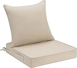 UNIKOME 22"x22"x3" Outdoor Chair Cushions Set - Waterproof Patio Cushions for Outdoor Furniture with Removable Cover, Ties & Handle, Deep Seat Patio Cushions for Sofa Couch - Cream