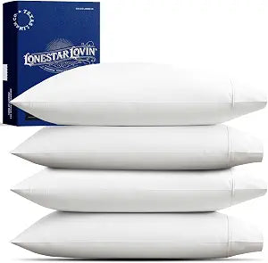 TEXAS LINEN CO. 100% Egyptian Cotton King Size Pillow Cases Set of 4 - Luxury 1000 Series Lonestar Lovin' Collection Cotton Pillowcases (2 Pair, White), Extra Long Staple Hotel Pillow Cases