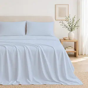 THREAD SPREAD Egyptian Cotton Sheets Full Size  300 Series 16" Deep Pocket 100% Cotton Full Size Sheets Set (4 PC, Light Blue), Soft, Durable, Cooling, Sateen Hotel Bed Set - Ease Collection Bedding