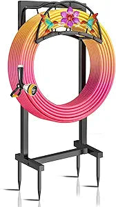 Garden Hose Holder, Heavy Duty Metal Water Hose Holders Stand with 4 Spikes, Freestanding Outdoor Water Pipe Storage Rack Hanger 150ft for Outside Yard Lawn Decor