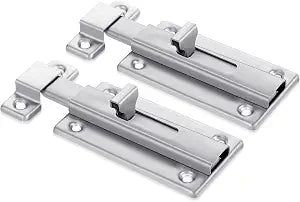 2 Pieces Bathroom Stall Door Latch 4 inch Door Bolts with Screw Stainless Steel Latch Sliding Door Lock Mounted Slide Bolt Silver Sliding Lock Bolt Bathroom Stall Hardware for Internal Doors