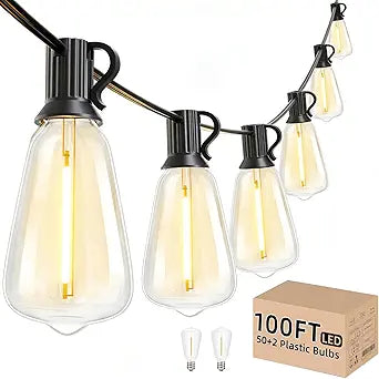 Svater Outdoor String Lights 100 FT ST38 Patio String Lights with 52 Waterproof Shatterproof LED Bulbs(2 Spare) Connectable Lights for Outside Backyard Garden Porch