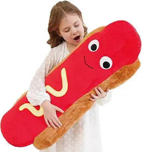 Giant Hot Dog Plush Pillow  35 Inch Funny Food Plush Toy, Soft Stuffed Hot Dog Pillow, Oversized Hugging Cushion, Jumbo Plushie for Kids, Birthday