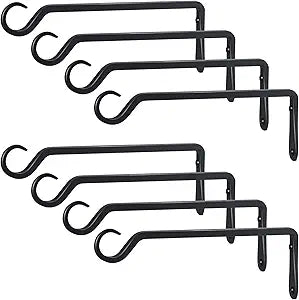 AILIN YELOKIE 12" Plant Hangers 8-Pack - Heavy Duty Rust-Resistant Steel Hooks for Bird Feeders, Indoor/Outdoor Plants & Wall Decor, Black