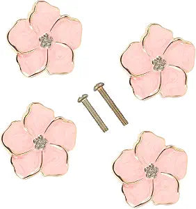 4 pcs Petal Handles Colorful Drawer Knobs Flower Petal Cabinet Dresser Knobs for Girl's Room Dresser Cupboard Drawer Wardrobe Decorative Furniture Knobs (Pink)