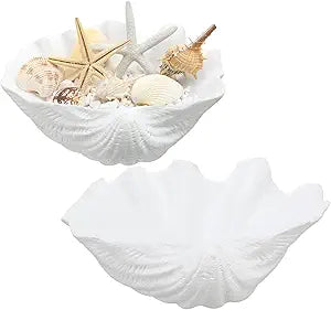 Maxcheck 2 Pcs Large White Seashells Oyster Decorative Bowl Resin Clamshell Nautical Clamshell Bowl Coastal Nautical Themed Party Home Bathroom Beach Gift-10.2-1pc,8.6-1pc